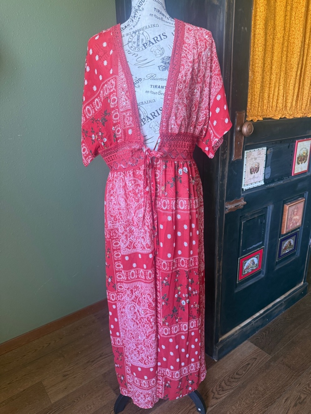 Fancyinn Red Patchwork Maxi Dress/swimsuit coverup.